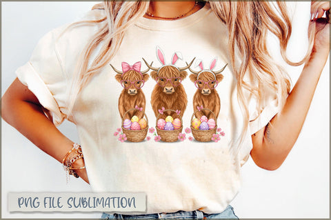 Easter Day Highland Cow PNG Sublimation Shetara Begum 