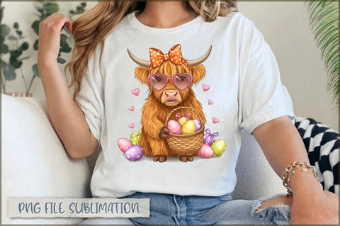 Easter Day Highland Cow Retro PNG Sublimation Shetara Begum 