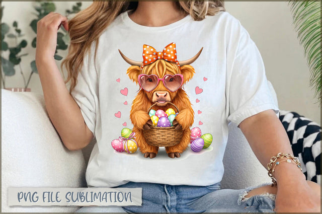 Easter Day Highland Cow Retro PNG Sublimation Shetara Begum 