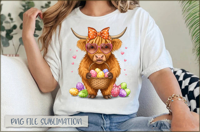 Easter Day Highland Cow Retro PNG Sublimation Shetara Begum 