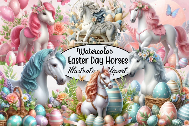 Easter Day Horses Clipart Sublimation SVGArt 