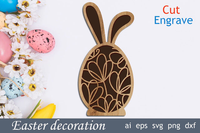 Easter decor svg laser cut, Engraving Easter egg with bunny and flowers SVG AnastasiyaArtDesign 