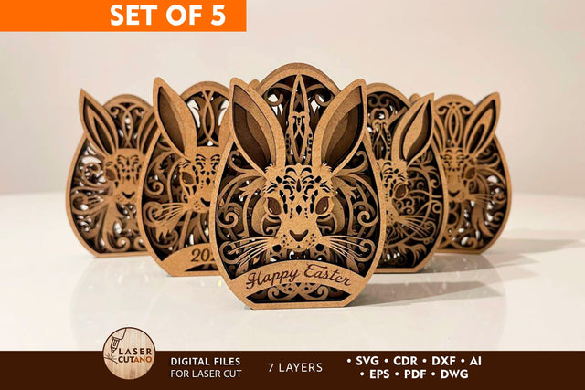 Easter Decorative Eggs Bundle, Multilayer Home Decor, Laser Cut Files SVG LaserCutano 