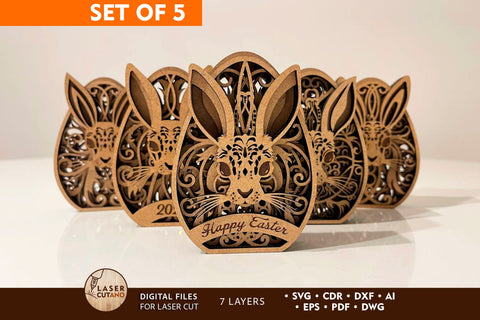 Easter Decorative Eggs Bundle, Multilayer Home Decor, Laser Cut Files SVG LaserCutano 
