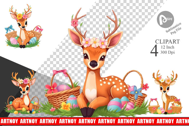 Easter Deer Clipart Sublimation artnoy 