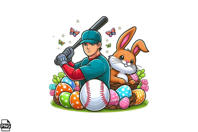 Easter Egg Baseball Player PNG Printable File Sublimation Creativedesigntee 