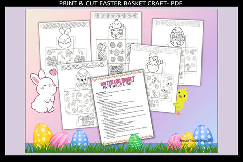 Easter Egg Basket Printable Craft for Kids, DIY Chick Basket Template, Easter Coloring Activity, Instant Download PDF Sublimation Keepsake Treasures Designs LLC. 