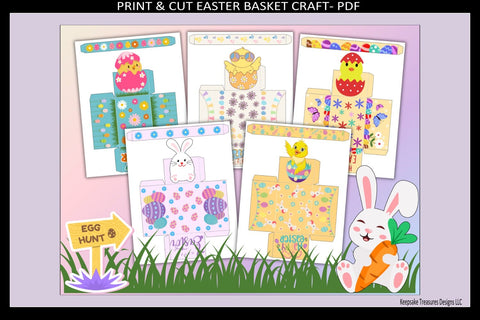 Easter Egg Basket Printable Craft for Kids, DIY Chick Basket Template, Easter Coloring Activity, Instant Download PDF Sublimation Keepsake Treasures Designs LLC. 