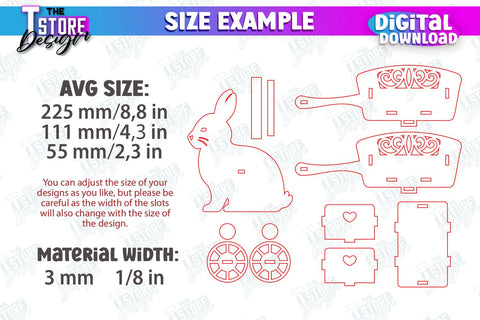 Easter Egg Cart Laser Cut, Happy Easter Egg Holder Design, Easter Bunny Single Egg Holder SVG SVG The T Store Design 