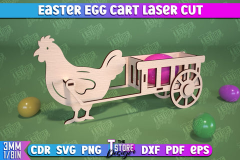 Easter Egg Cart Laser Cut, Happy Easter Egg Holder Design, Easter Bunny Single Egg Holder SVG SVG The T Store Design 