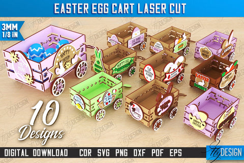 Easter Egg Carts Bundle | Easter Egg Holder | Candy Treat Box | Easter Bunny | CNC Files SVG Fly Design 