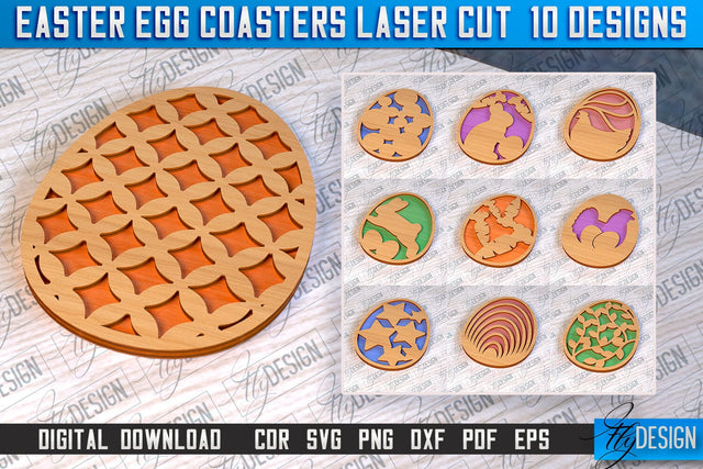 Easter Egg Coasters | Laser Cutting File | CNC File SVG Fly Design 
