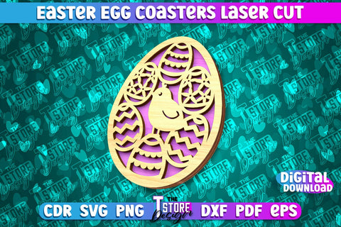 Easter Egg Coasters | Laser Cutting File | CNC File SVG The T Store Design 