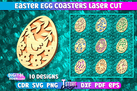 Easter Egg Coasters | Laser Cutting File | CNC File SVG The T Store Design 