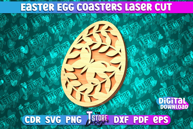 Easter Egg Coasters | Laser Cutting File | CNC File SVG The T Store Design 