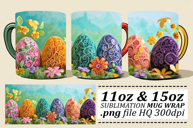 Easter Egg Extravaganza Mug Wrap Sublimation, 11oz 15oz, 3D Holiday Design, Springtime Celebration Sublimation afrosvg 