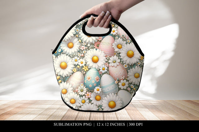 Easter Egg Floral Lunch Bag Design, Spring Daisy Sublimation Sublimation BijouBay 