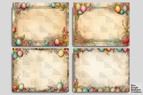 Easter Egg Frame Digital Junk Journal Double Pages | Spring Bunny Digital Pattern Fine Purple Elephant Creations 