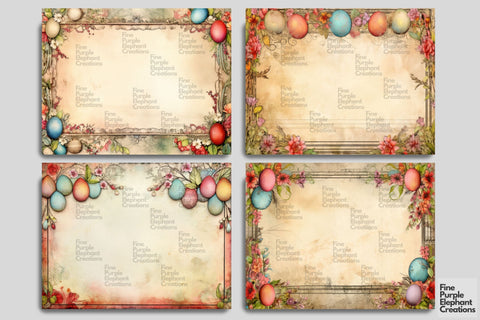 Easter Egg Frame Digital Junk Journal Double Pages | Spring Bunny Digital Pattern Fine Purple Elephant Creations 