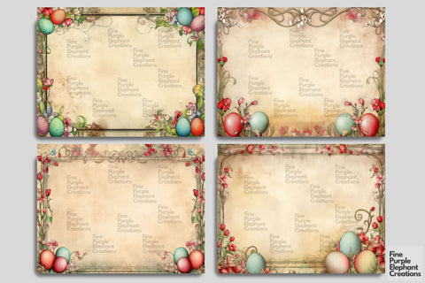 Easter Egg Frame Digital Junk Journal Double Pages | Spring Bunny Digital Pattern Fine Purple Elephant Creations 