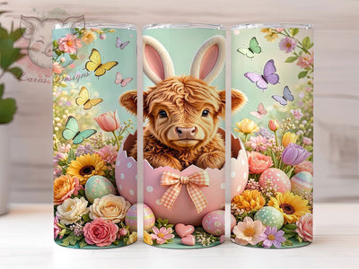 Easter Egg Highland Cow 20oz Tumbler, Easter Theme, Egg Motif, Highland Cow Design, Spring Accent, Rustic Style, Sublimation Wrap, 20oz Tumbler Sublimation Lara' s Designs 