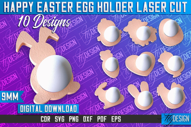 Easter Egg Holder Laser Cut | Happy Easter | CNC File SVG Fly Design 
