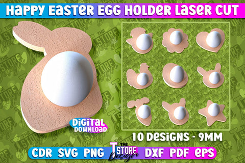 Easter Egg Holder Laser Cut | Happy Easter | CNC File SVG The T Store Design 