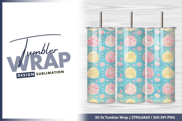 Easter Egg Pattern on Blue Background with Pink and Yellow Eggs and Hearts Sublimation Regulrcrative 