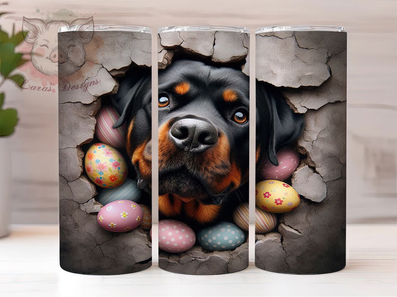 Easter Egg Rottweiler Tumbler, Easter Egg Tumbler, Dog in Wall Wrap, Stylish 20oz Wrap, Sublimation Design, Trendy Gift Idea, Inspirational Easter Tumbler Sublimation Lara' s Designs 