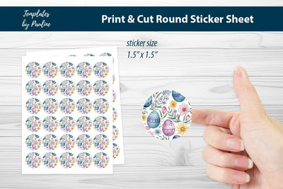 Easter Egg Round Sticker Sheet, Easter Digital Sticker SVG Templates by Pauline 