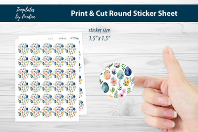 Easter Egg Round Sticker Sheet, Easter Digital Sticker SVG Templates by Pauline 