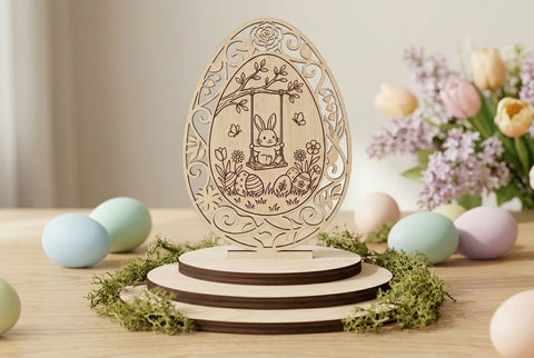 Easter Egg Stand SVG Bundle, 5 Easter Bunny Laser Cut Files, Easter Decor Stands, Easter Table Decor for Glowforge Cricut CNC SVG HappyDesignStudio 