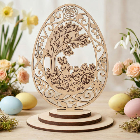 Easter Egg Stand SVG Bundle, 5 Easter Bunny Laser Cut Files, Easter Decor Stands, Easter Table Decor for Glowforge Cricut CNC SVG HappyDesignStudio 