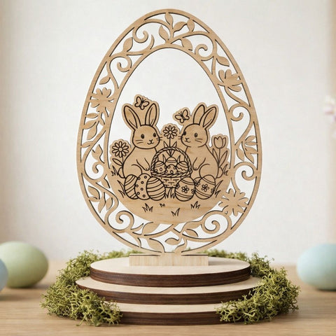 Easter Egg Stand SVG Bundle, 5 Easter Bunny Laser Cut Files, Easter Decor Stands, Easter Table Decor for Glowforge Cricut CNC SVG HappyDesignStudio 