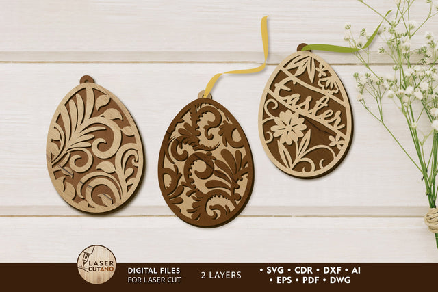Easter Egg Tags Bundle, Decorative Layered Templates, Laser Cut Files SVG LaserCutano 