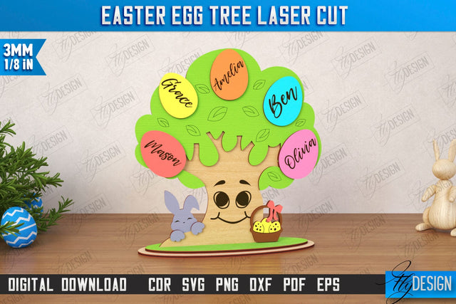 Easter Egg Tree | Easter Family Tree | Easter Bunny | Personalized Home Décor | CNC File SVG Fly Design 
