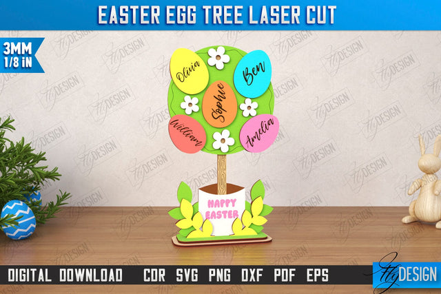 Easter Egg Tree | Easter Family Tree | Easter Bunny | Personalized Home Décor | CNC File SVG Fly Design 
