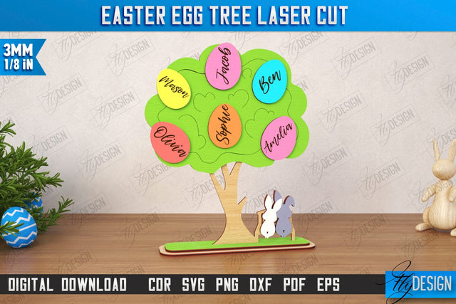 Easter Egg Tree | Easter Family Tree | Easter Bunny | Personalized Home Décor | CNC File SVG Fly Design 