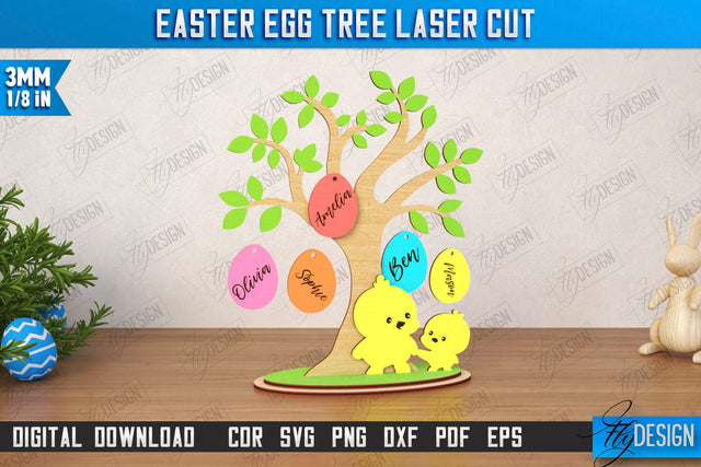 Easter Egg Tree | Easter Family Tree | Easter Bunny | Personalized Home Décor | CNC File SVG Fly Design 