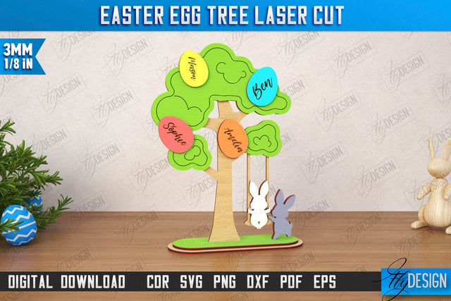 Easter Egg Tree | Easter Family Tree | Easter Bunny | Personalized Home Décor | CNC File SVG Fly Design 