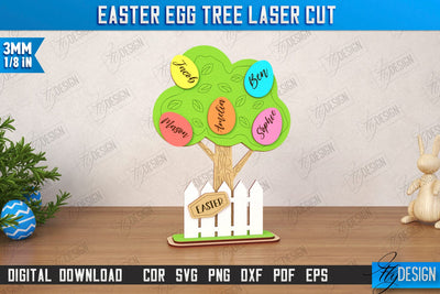 Easter Egg Tree | Easter Family Tree | Easter Bunny | Personalized Home Décor | CNC File SVG Fly Design 