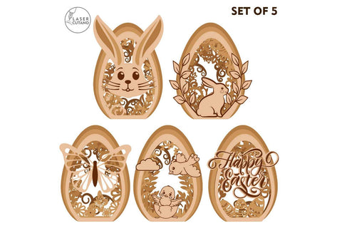 Easter Eggs Bundle Layered Templates, Wood Cut and Paper Cut Files SVG LaserCutano 