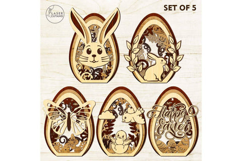 Easter Eggs Bundle Layered Templates, Wood Cut and Paper Cut Files SVG LaserCutano 