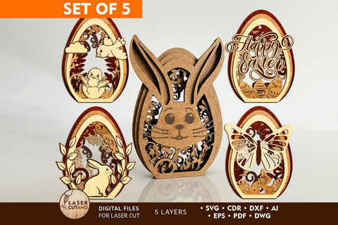 Easter Eggs Bundle Layered Templates, Wood Cut and Paper Cut Files SVG LaserCutano 