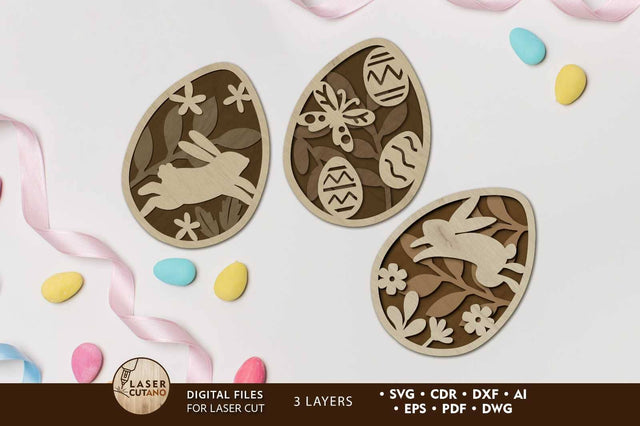 Easter Eggs Bundle, Multialyer Decorative Cut Template, Laser Cut Files SVG LaserCutano 