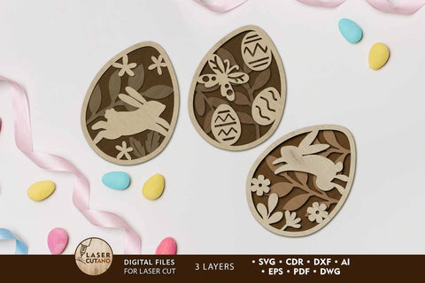 Easter Eggs Bundle, Multialyer Decorative Cut Template, Laser Cut Files SVG LaserCutano 