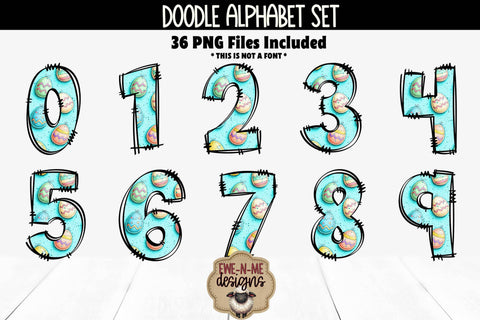 Easter Eggs Doodle Alphabet Numbers | Patterned PNG Sublimation Ewe-N-Me Designs 