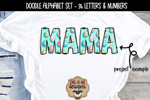 Easter Eggs Doodle Alphabet Numbers | Patterned PNG Sublimation Ewe-N-Me Designs 