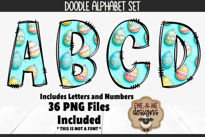 Easter Eggs Doodle Alphabet Numbers | Patterned PNG Sublimation Ewe-N-Me Designs 