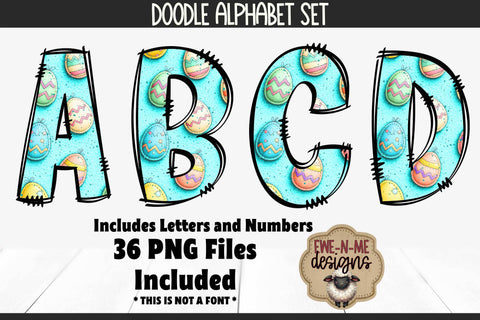 Easter Eggs Doodle Alphabet Numbers | Patterned PNG Sublimation Ewe-N-Me Designs 